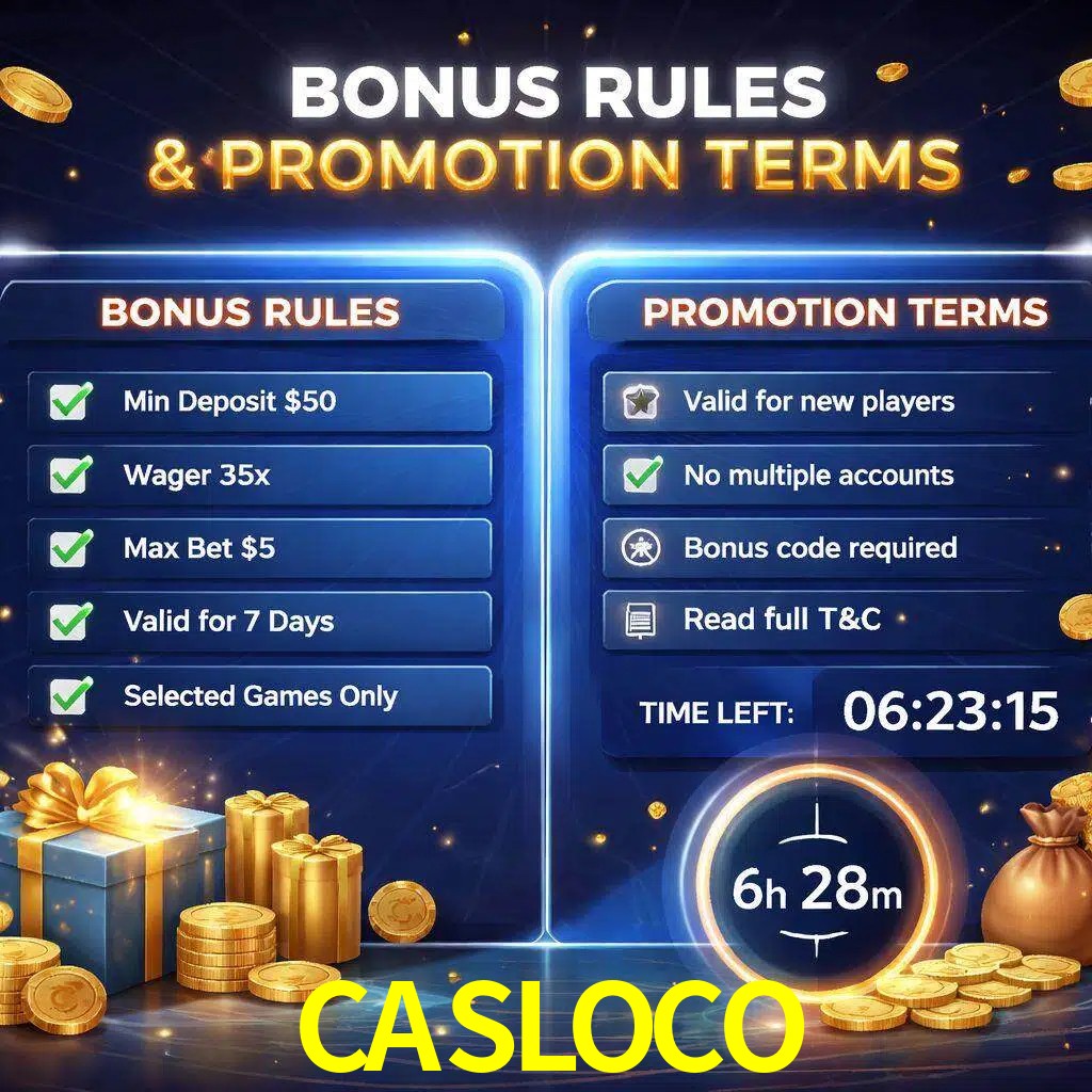 Reglas de promoción CASLOCO y condiciones de bonos explicadas visualmente